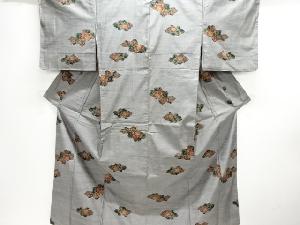 アンティーク　雲に花模様織り出し手織り紬着物